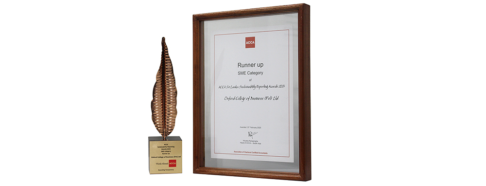 Oxford College of Business Achieves Runner-Up Position (SME Category) at ACCA Sri Lanka Sustainability Reporting Awards 2025